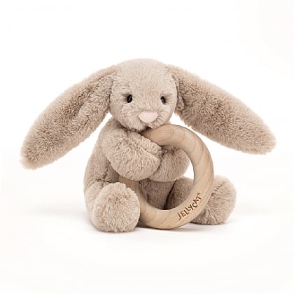 Bashful Beige Bunny Wooden Ring Toy